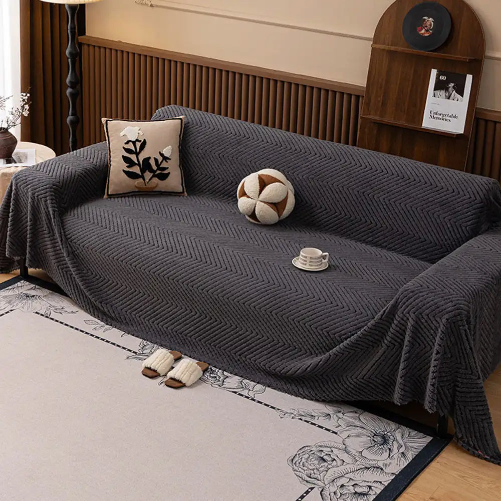 Thickened Herringbone Warming Plush Multi-Functional Blanket Couch Cover