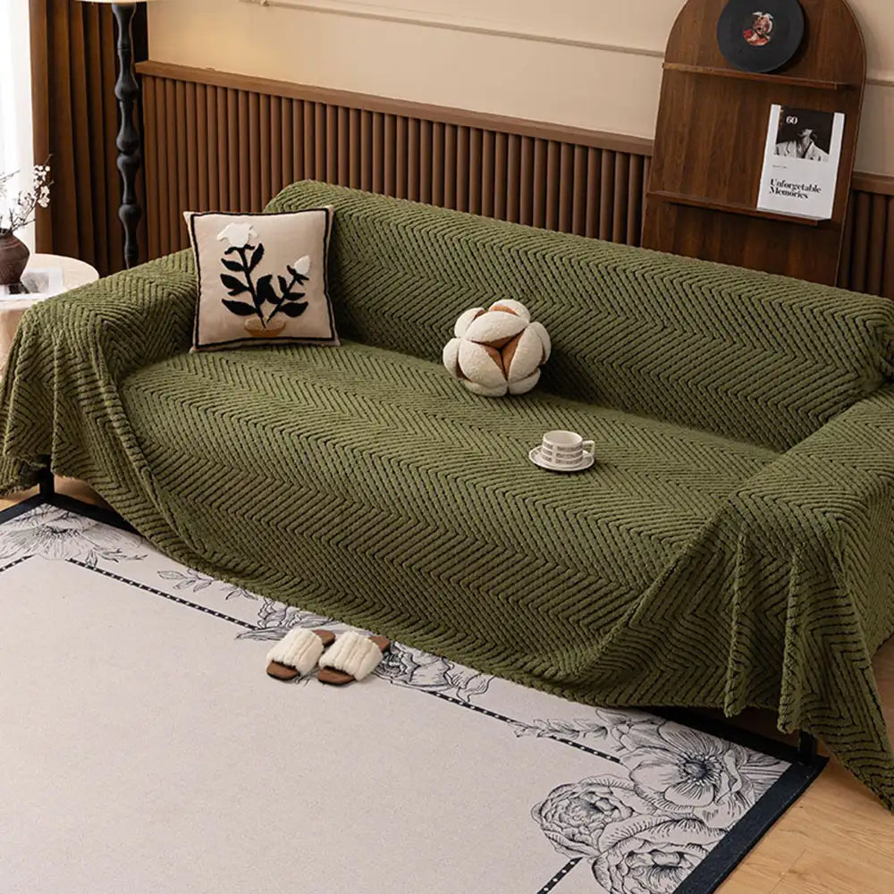 Thickened Herringbone Warming Plush Multi-Functional Blanket Couch Cover