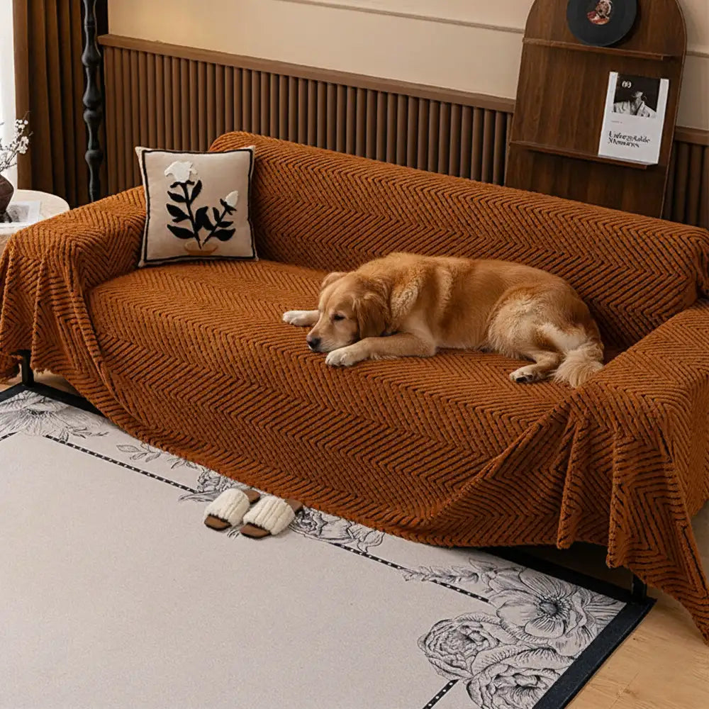 Thickened Herringbone Warming Plush Multi-Functional Blanket Couch Cover